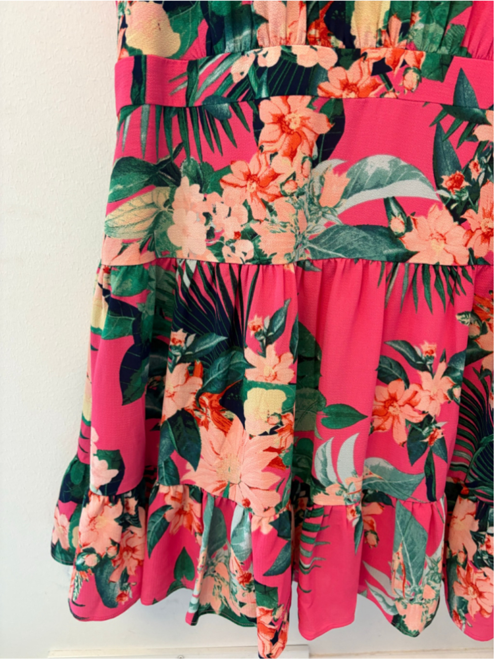Eliza J Tropical Floral High Neck Tiered Fit & Flare Dress Pink Size 18 - Picture 5 of 9